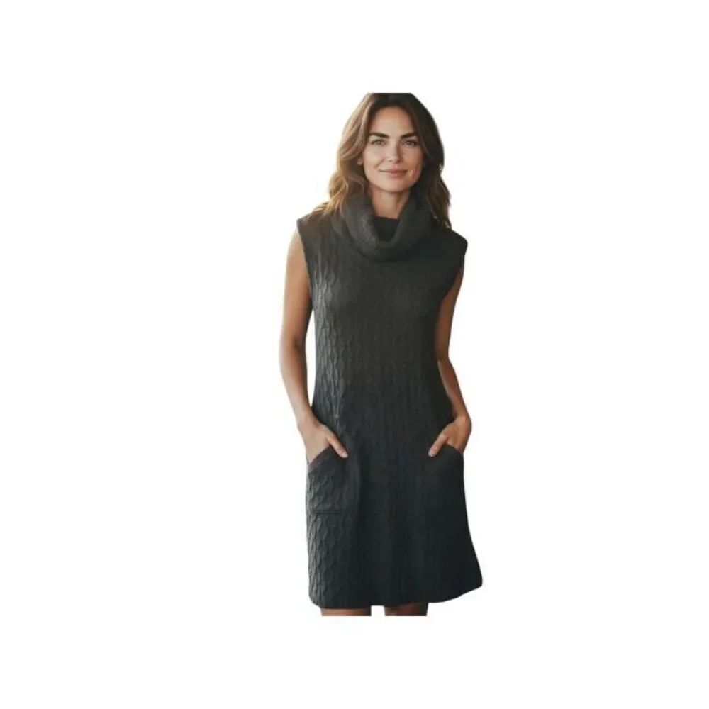 RHAPSADY GRAY COWL-NECK SWEATER DRESS SZ.L EUC.